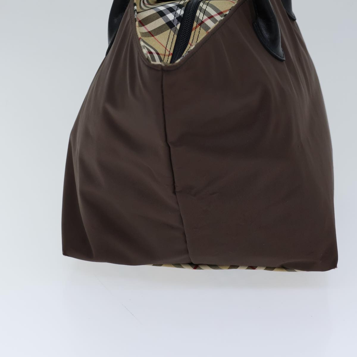 Luxury BurberrySs Nova Check Blue Label Hand Bag Nylon Brown Black Auth bs13693