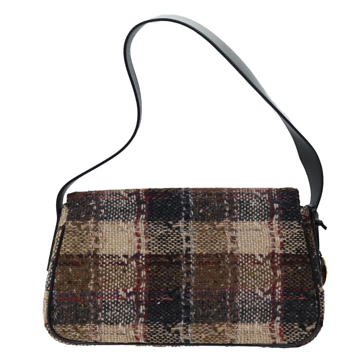 Luxury Burberry Nova Check Shoulder Bag Wool Beige Auth bs13694