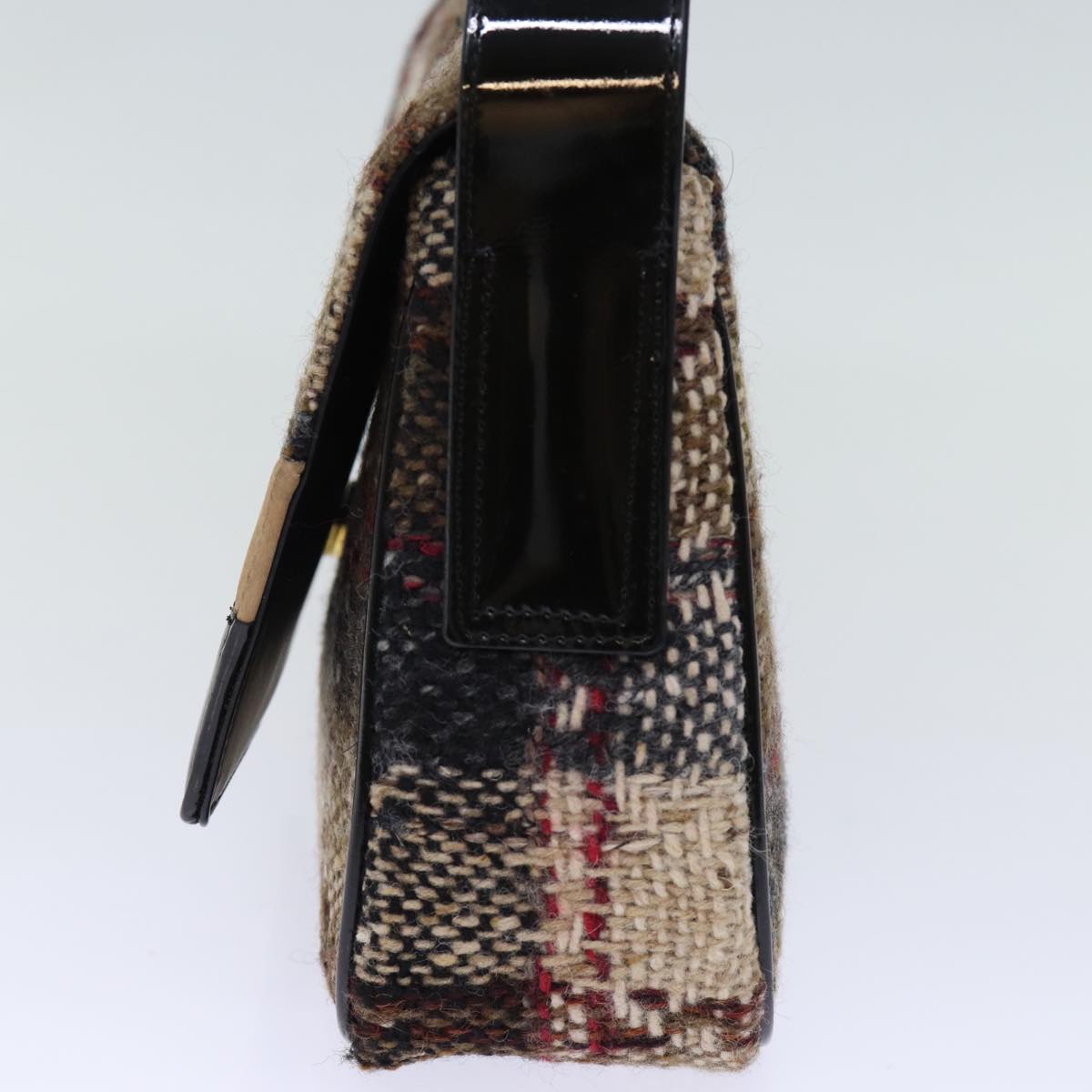 Luxury Burberry Nova Check Shoulder Bag Wool Beige Auth bs13694