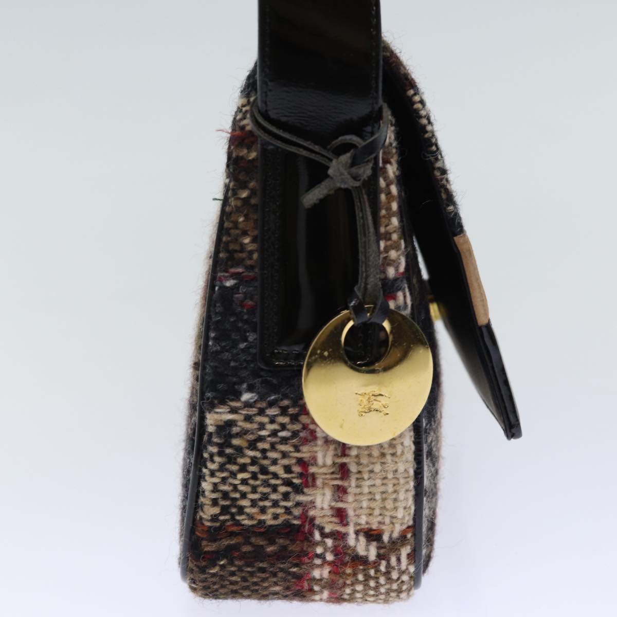 Luxury Burberry Nova Check Shoulder Bag Wool Beige Auth bs13694