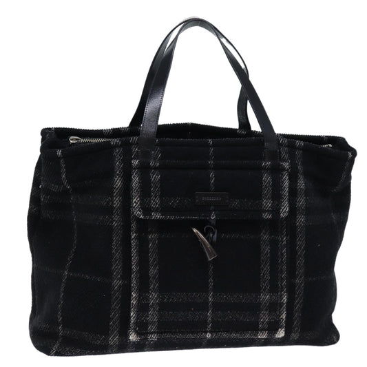 Luxury Burberry Nova Check Hand Bag Wool Black Auth bs13719