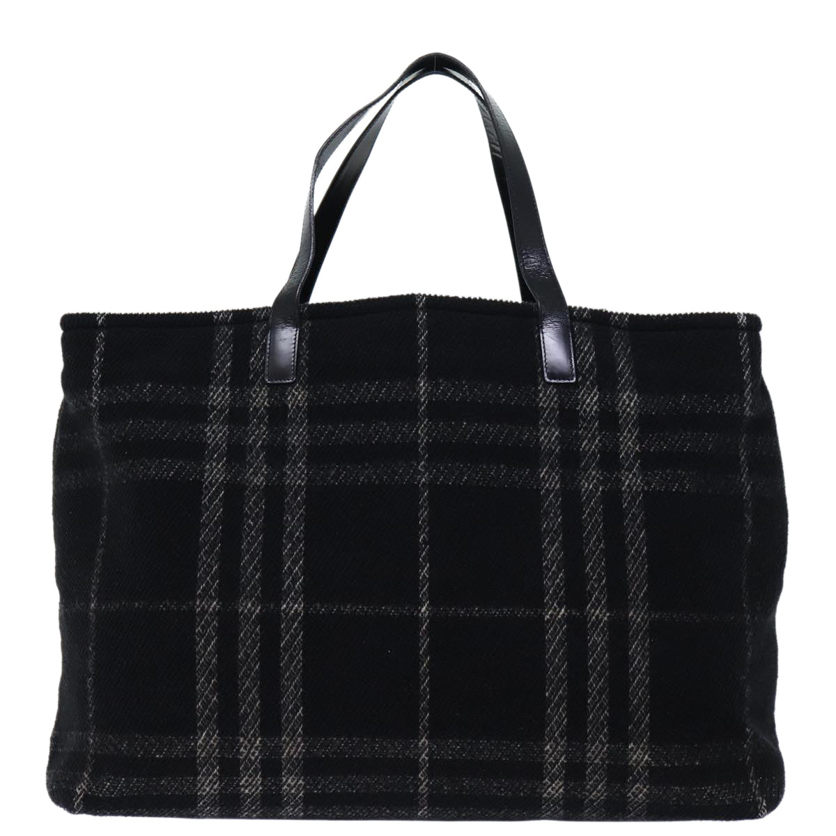 Luxury Burberry Nova Check Hand Bag Wool Black Auth bs13719