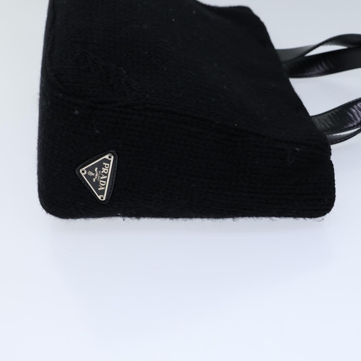 PRADA Hand Bag Wool Black Auth bs13809