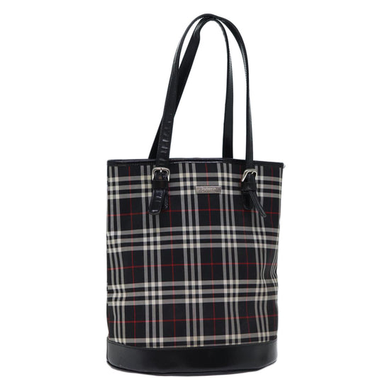 Luxury BurberrySs Nova Check Blue Label Shoulder Bag Canvas Black Auth bs13816