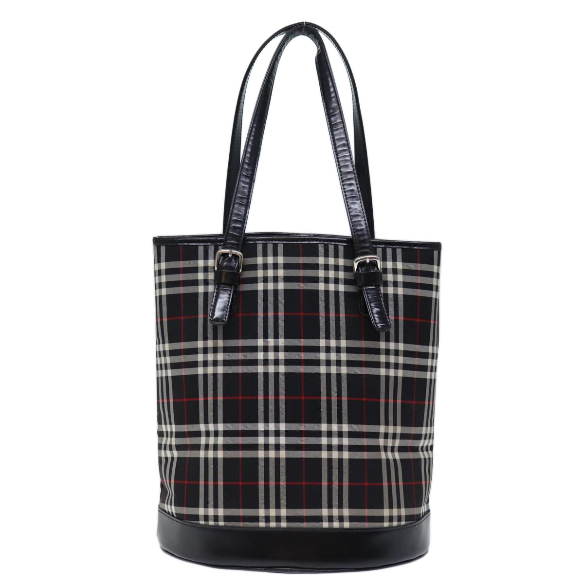 Luxury BurberrySs Nova Check Blue Label Shoulder Bag Canvas Black Auth bs13816