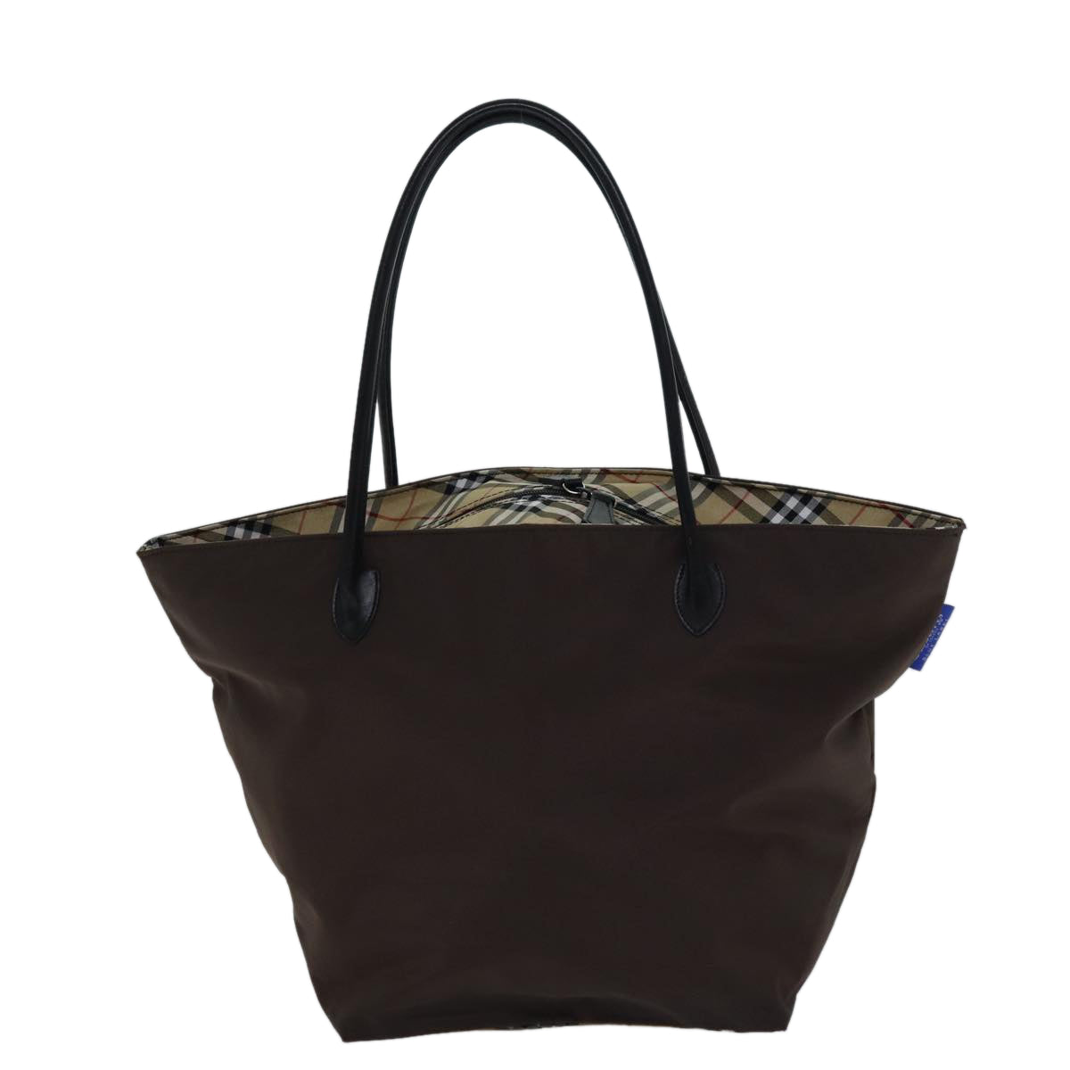 Luxury BurberrySs Nova Check Blue Label Tote Bag Nylon Brown Auth bs13863