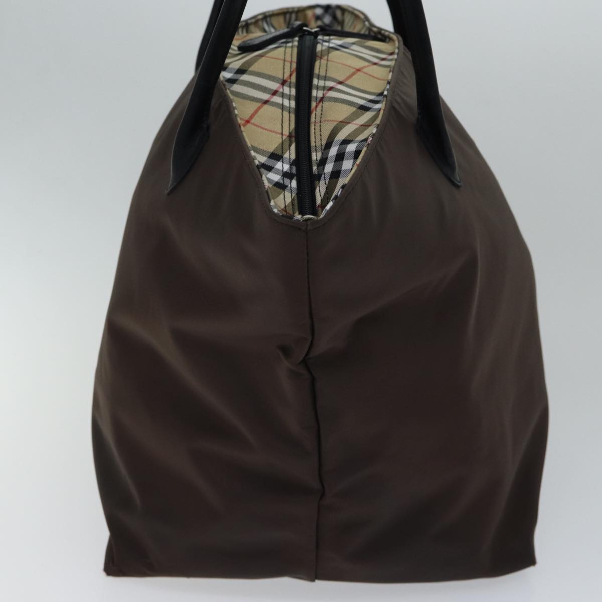 Luxury BurberrySs Nova Check Blue Label Tote Bag Nylon Brown Auth bs13863