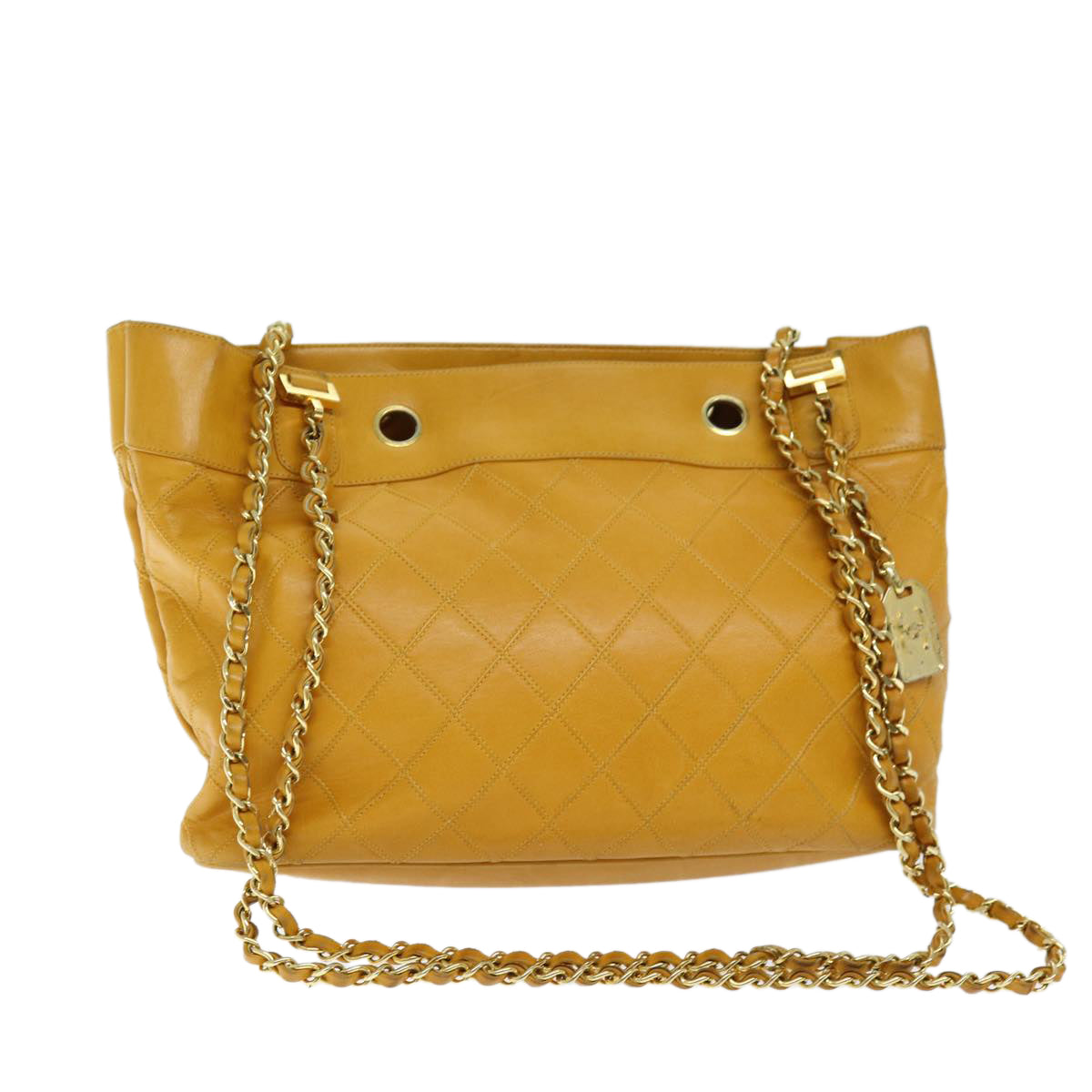CHANEL Bicolole Chain Shoulder Bag Leather Yellow CC Auth bs13881