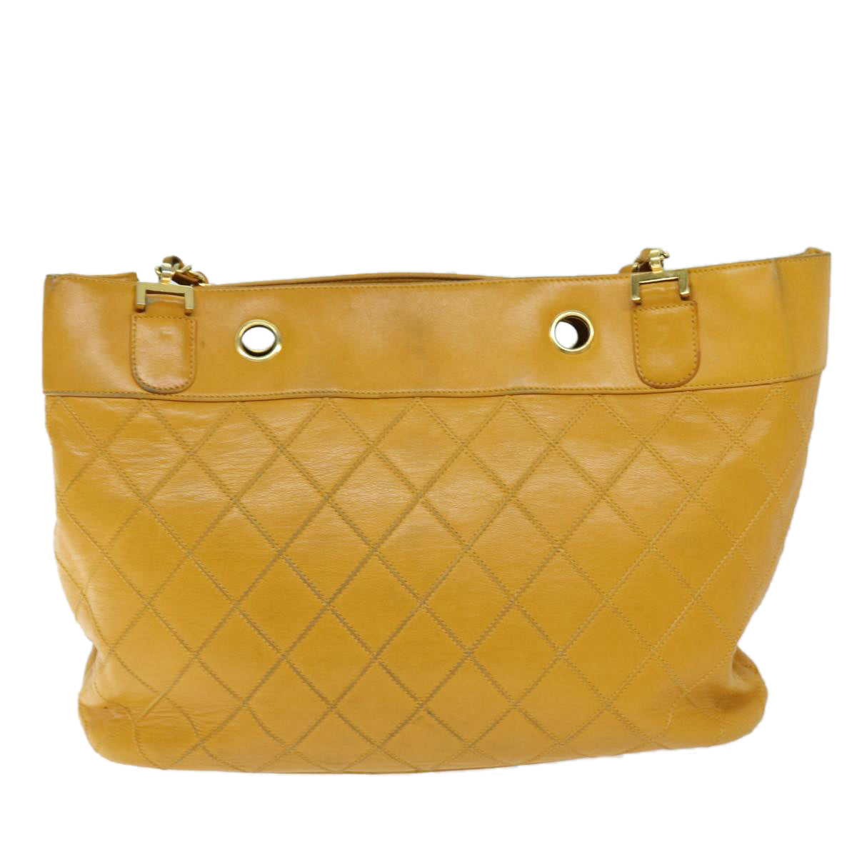 CHANEL Bicolole Chain Shoulder Bag Leather Yellow CC Auth bs13881