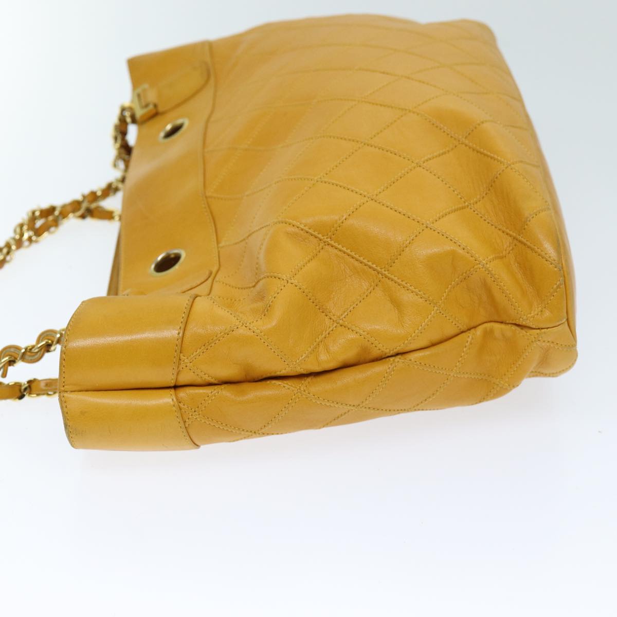 CHANEL Bicolole Chain Shoulder Bag Leather Yellow CC Auth bs13881