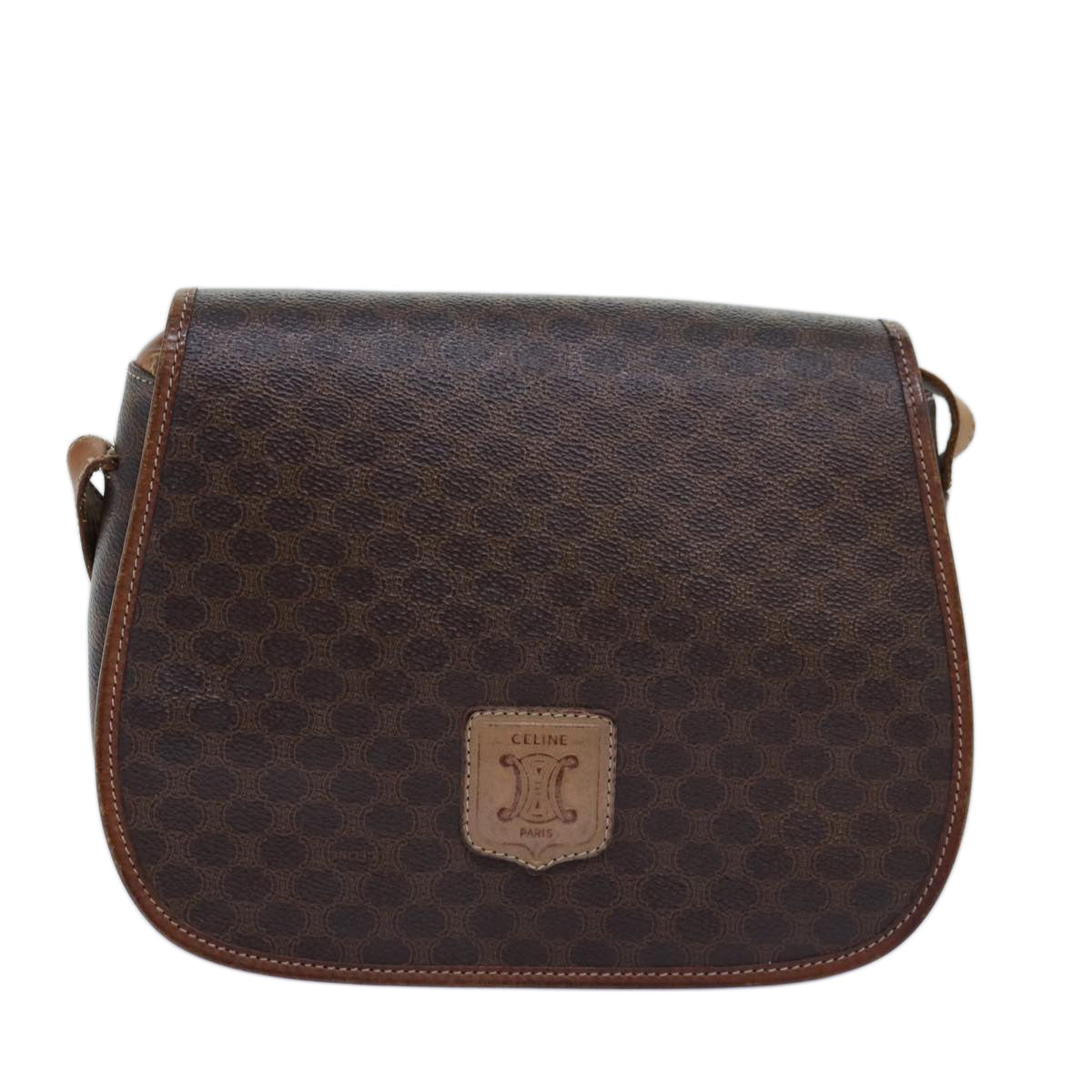 Luxury CELINE Macadam Canvas Shoulder Bag PVC Brown  14110