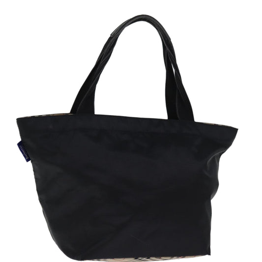 Luxury BurberrySs Nova Check Blue Label Hand Bag Nylon Black Auth bs14212