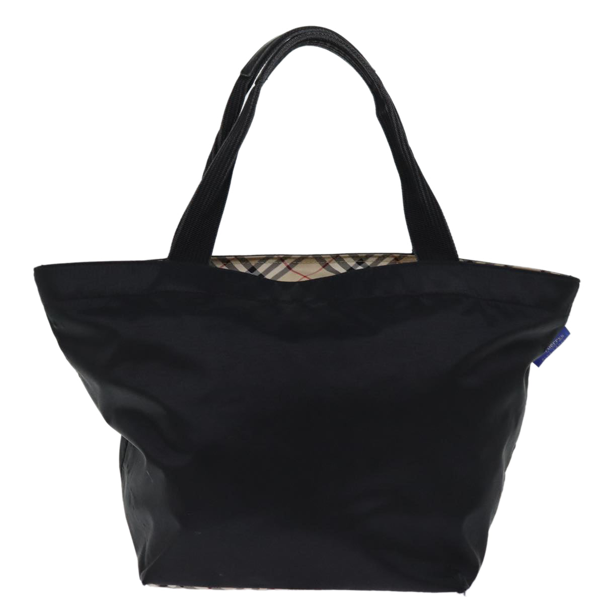 Luxury BurberrySs Nova Check Blue Label Hand Bag Nylon Black Auth bs14212