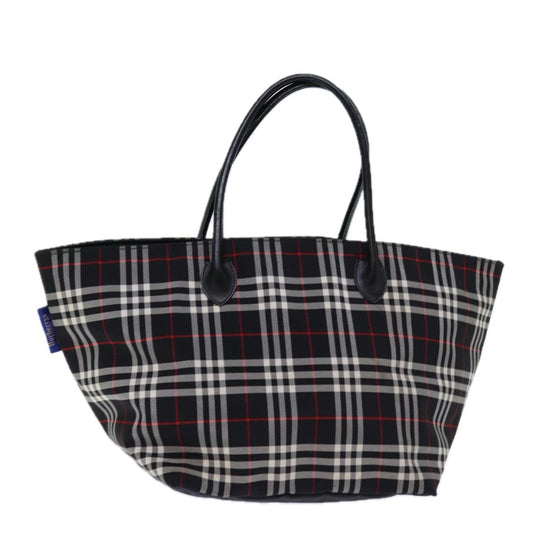 Luxury BurberrySs Nova Check Blue Label Tote Bag Nylon Black White Auth bs14251