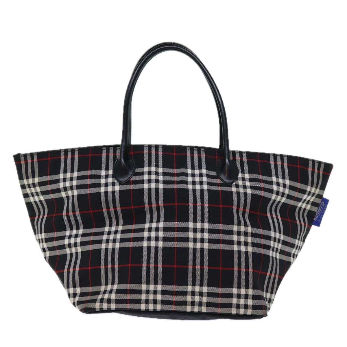 Luxury BurberrySs Nova Check Blue Label Tote Bag Nylon Black White Auth bs14251