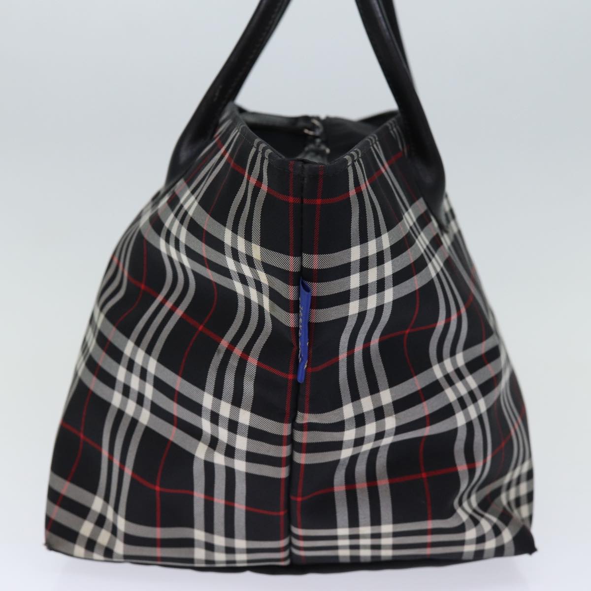 Luxury BurberrySs Nova Check Blue Label Tote Bag Nylon Black White Auth bs14251