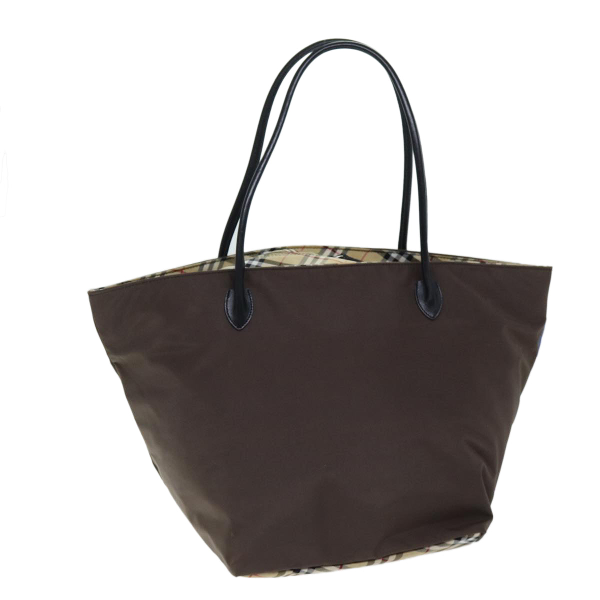 Luxury BurberrySs Blue Label Nova Check Tote Bag Nylon Brown Auth bs14252