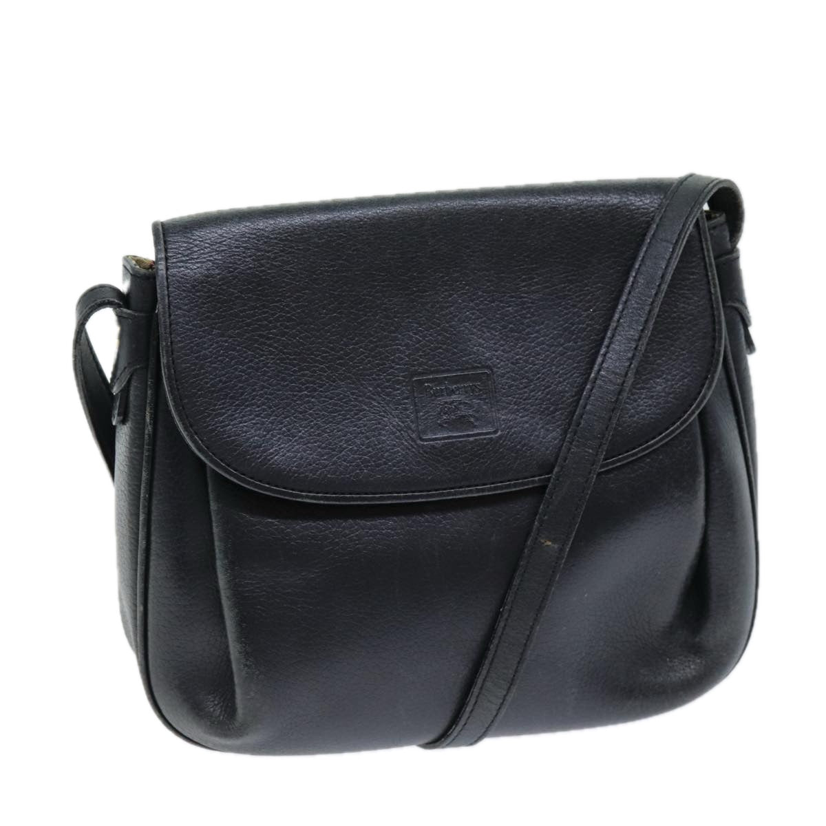 Luxury BurberrySs Shoulder Bag Leather Black Auth bs14276