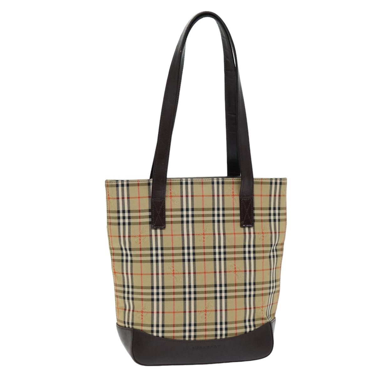 Luxury Burberry Nova Check Tote Bag Canvas Leather Beige Auth bs14347