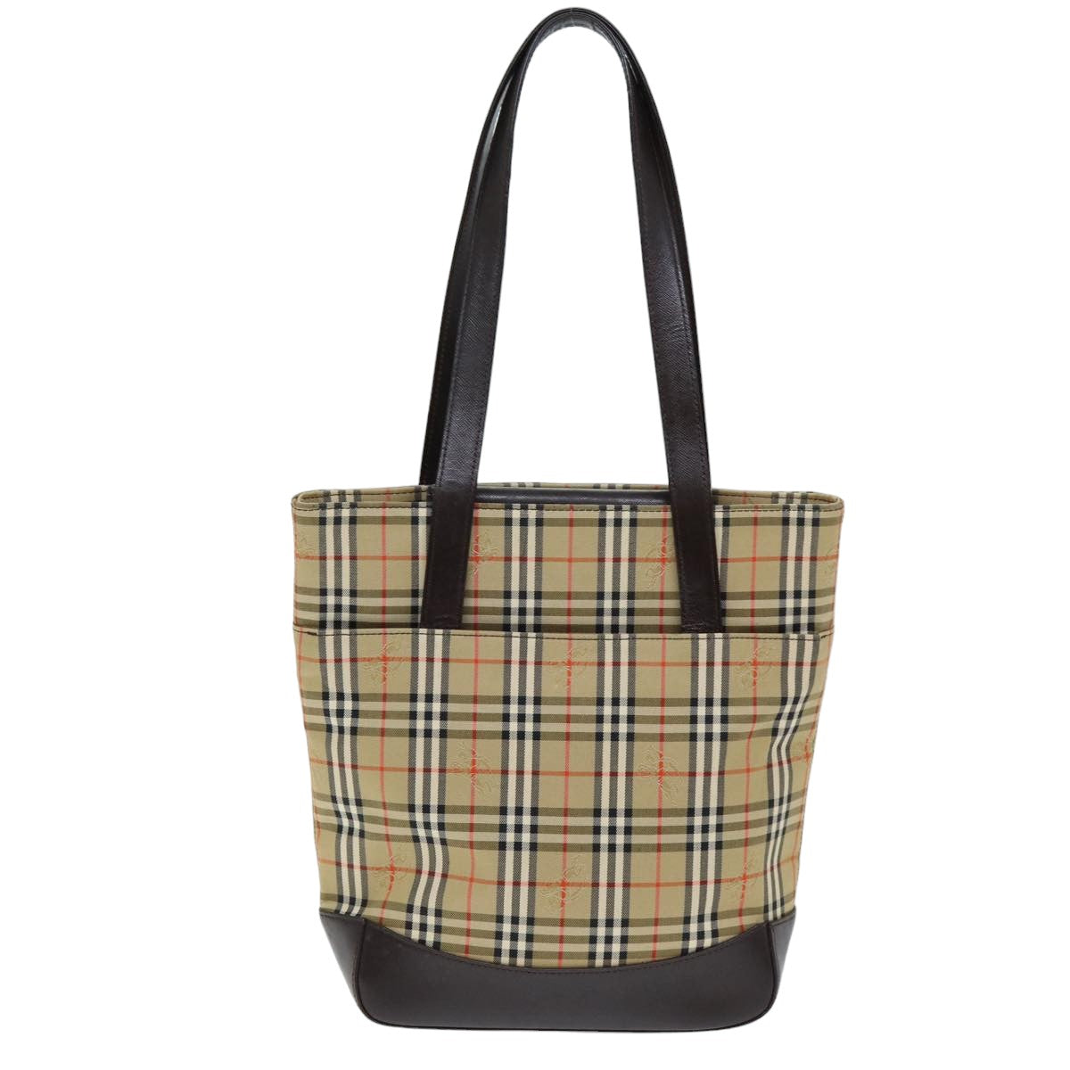 Luxury Burberry Nova Check Tote Bag Canvas Leather Beige Auth bs14347