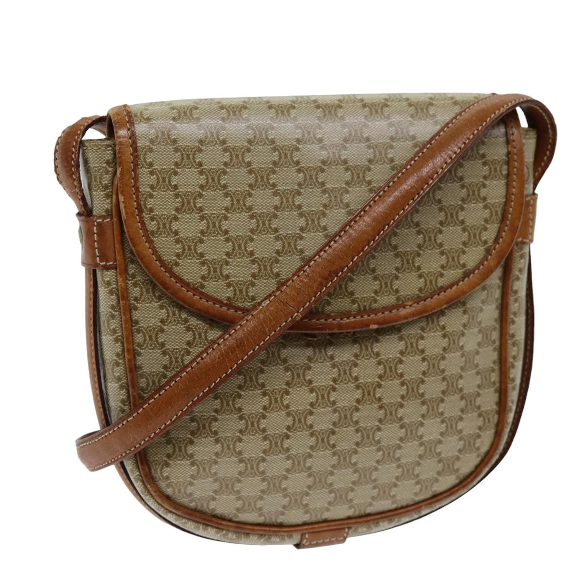 Luxury CELINE Macadam Canvas Shoulder Bag Beige  14377