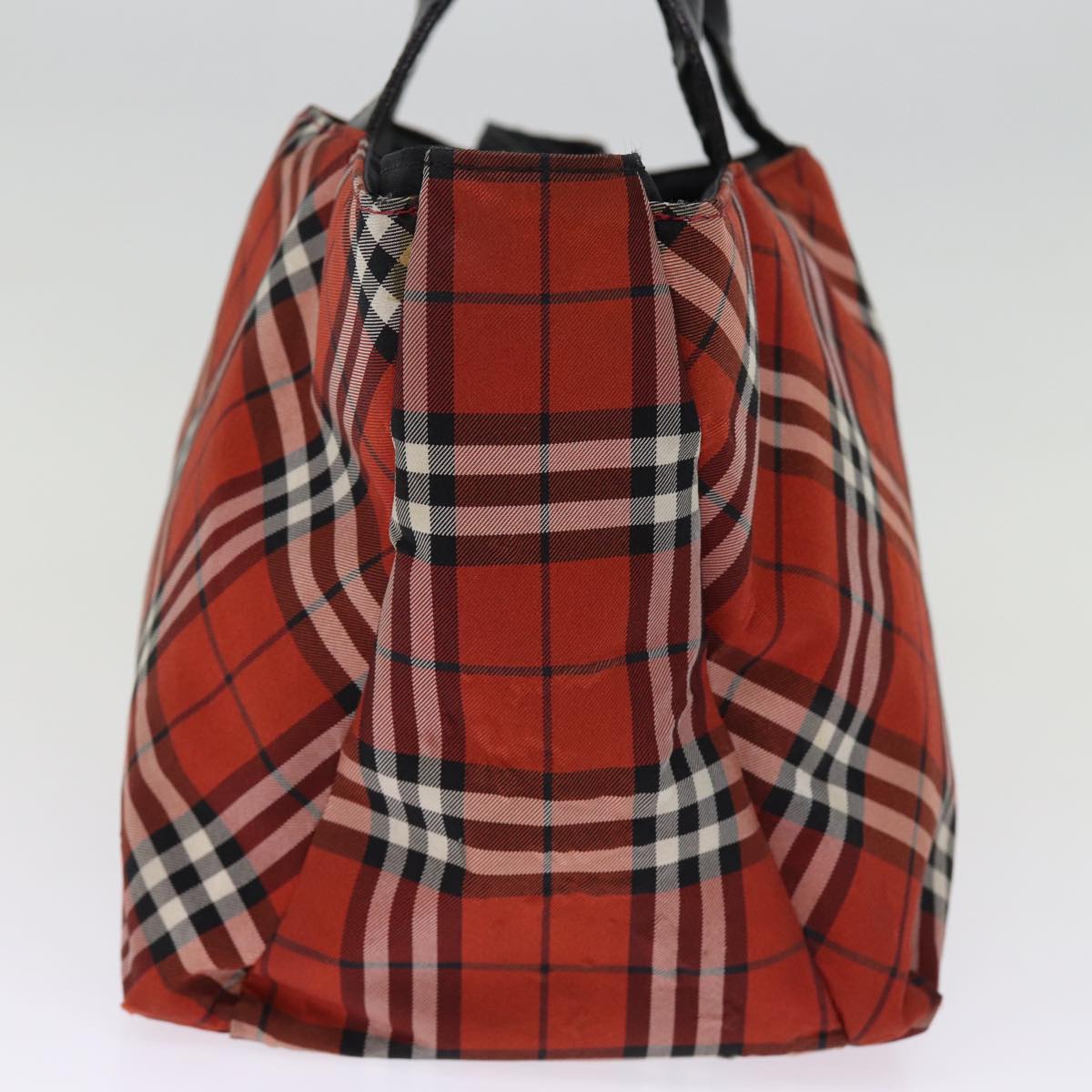 Luxury Burberry Nova Check Hand Bag Nylon Red Auth bs14384