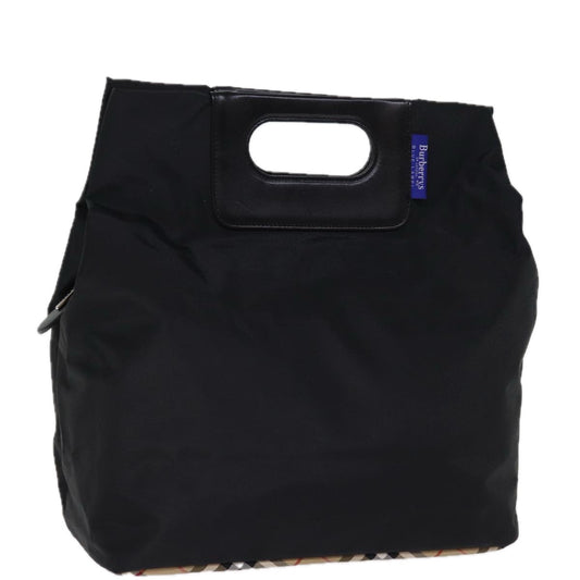 Luxury BurberrySs Nova Check Blue Label Hand Bag Nylon Black Beige Auth bs14388