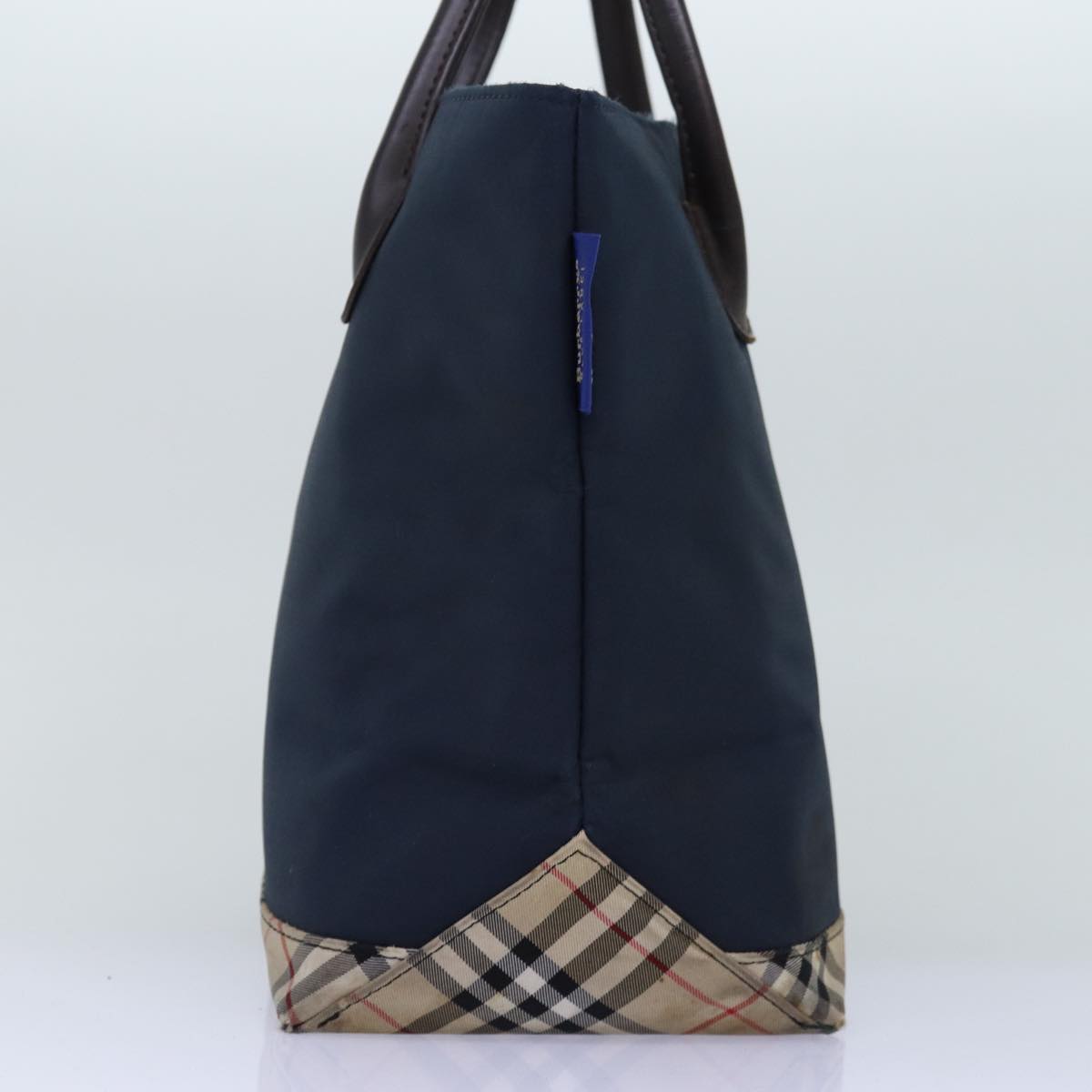 Luxury BurberrySs Nova Check Blue Label Tote Bag Nylon Black Beige Auth bs14389