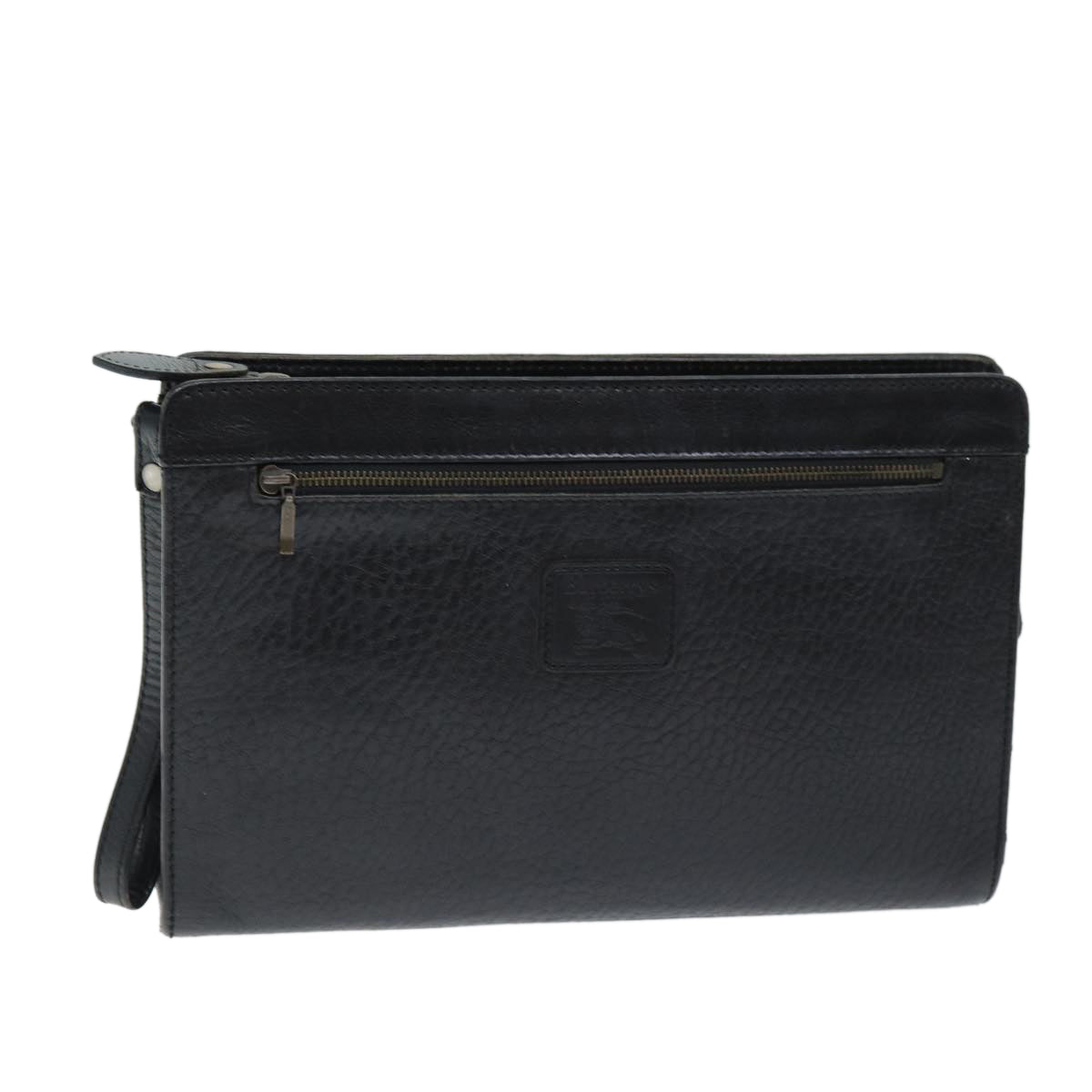 Luxury BurberrySs Clutch Bag Leather Black Auth bs14433