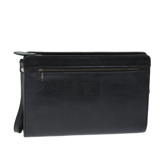 Luxury BurberrySs Clutch Bag Leather Black Auth bs14433