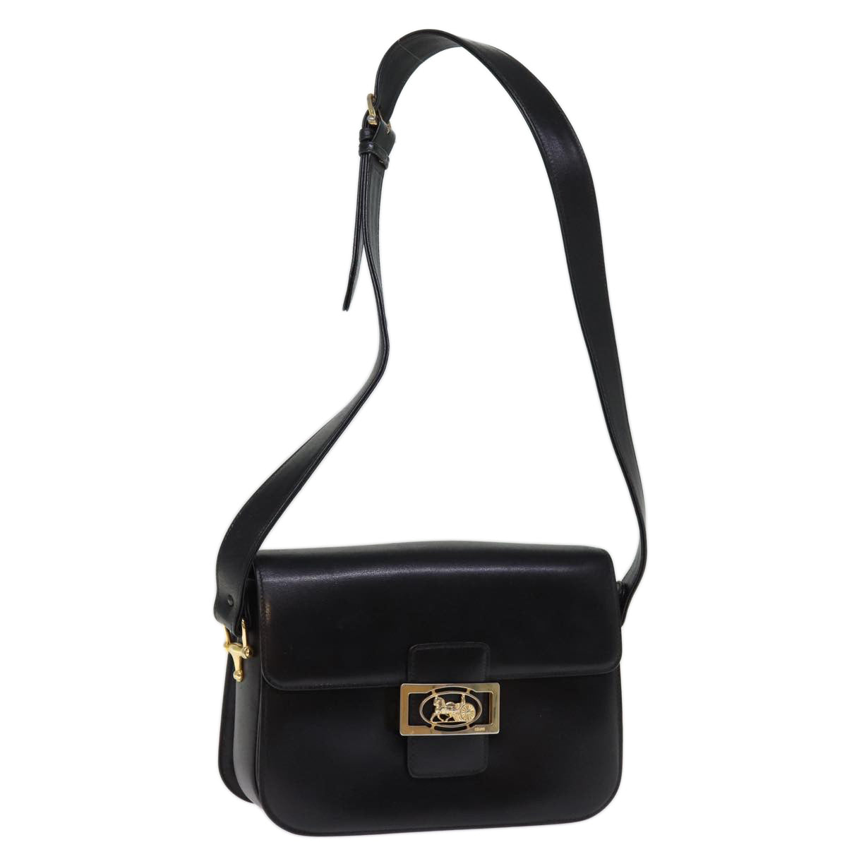 Luxury CELINE Horse Carriage Shoulder Bag Leather Black  14459