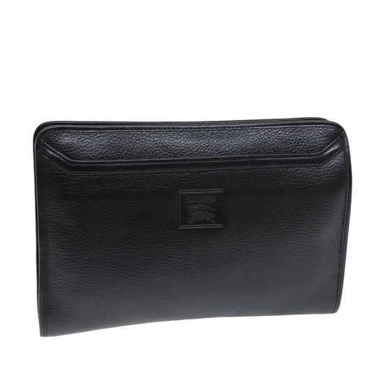 Luxury BurberrySs Clutch Bag Leather Black Auth bs14646