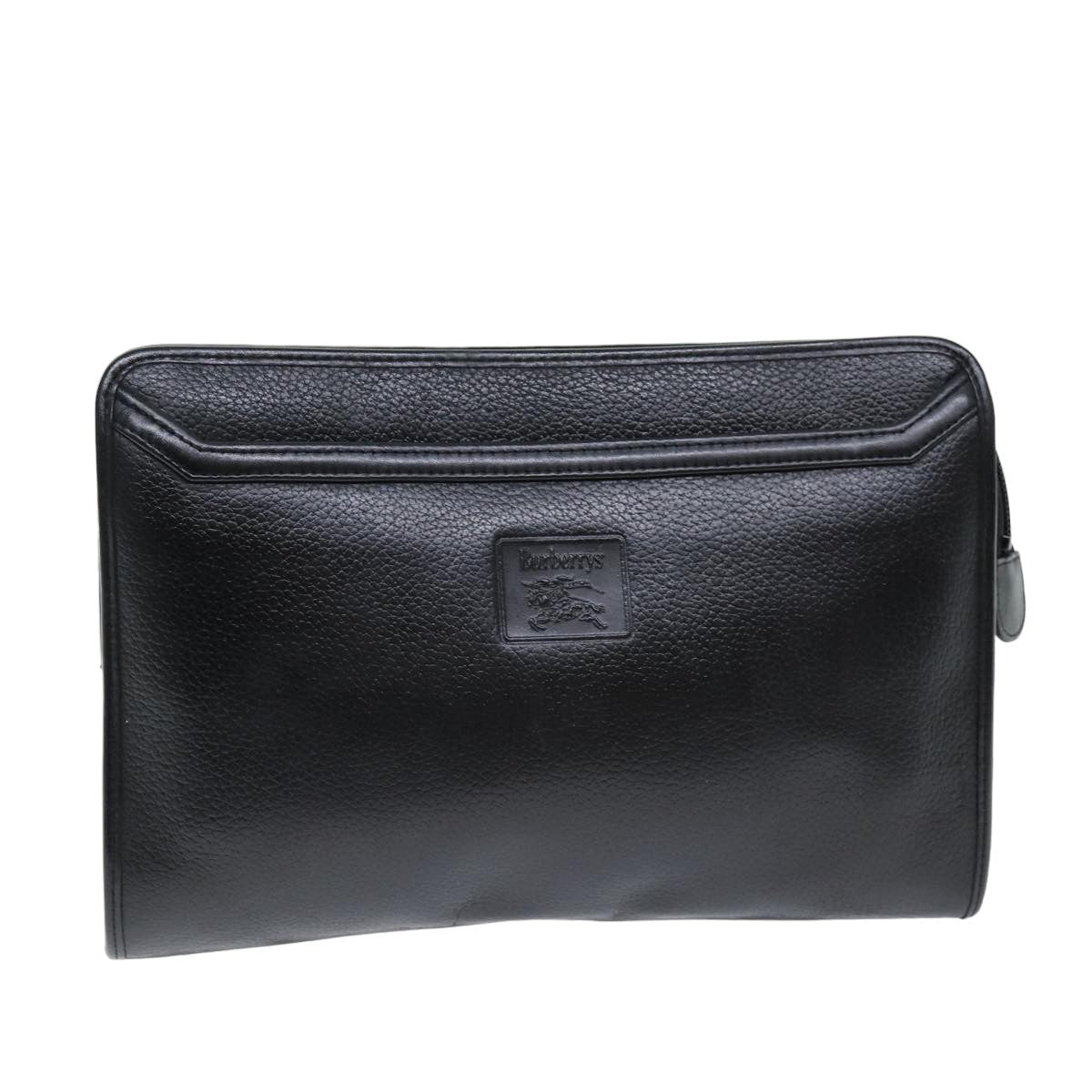 Luxury BurberrySs Clutch Bag Leather Black Auth bs14647