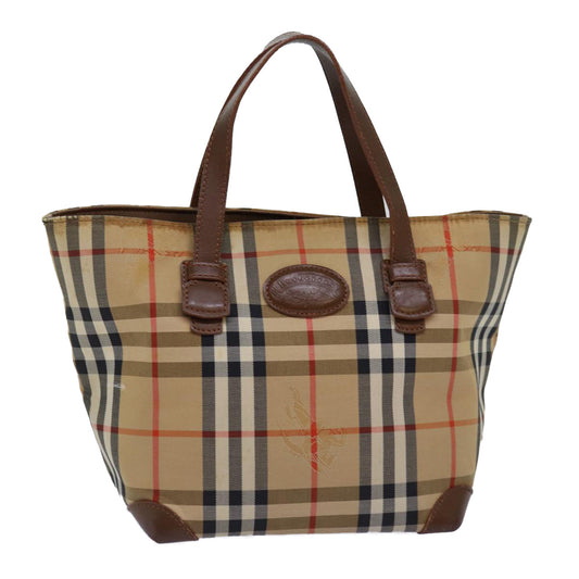 Luxury BurberrySs Nova Check Hand Bag Canvas Beige Auth bs14688