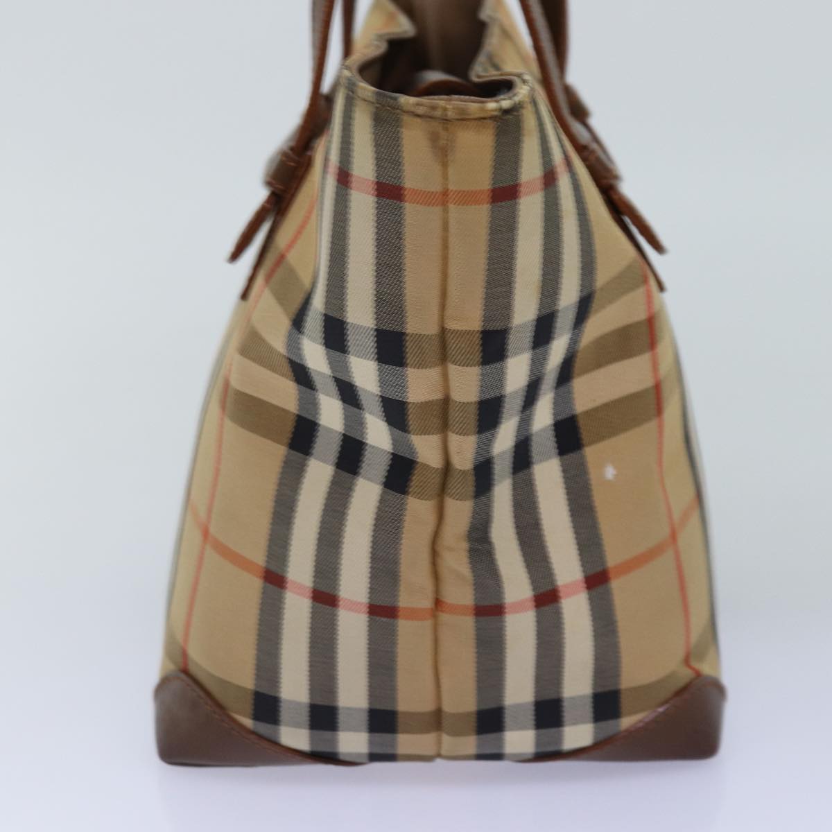 Luxury BurberrySs Nova Check Hand Bag Canvas Beige Auth bs14688