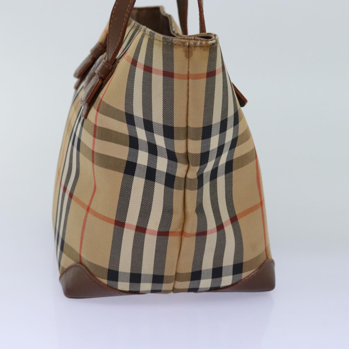 Luxury BurberrySs Nova Check Hand Bag Canvas Beige Auth bs14688