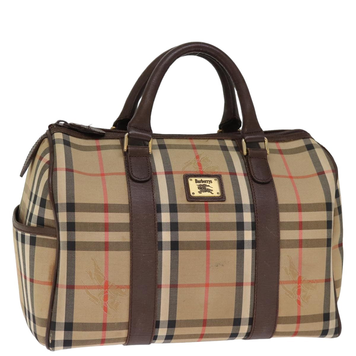 Luxury BurberrySs Nova Check Boston Bag Canvas Beige Auth bs14694