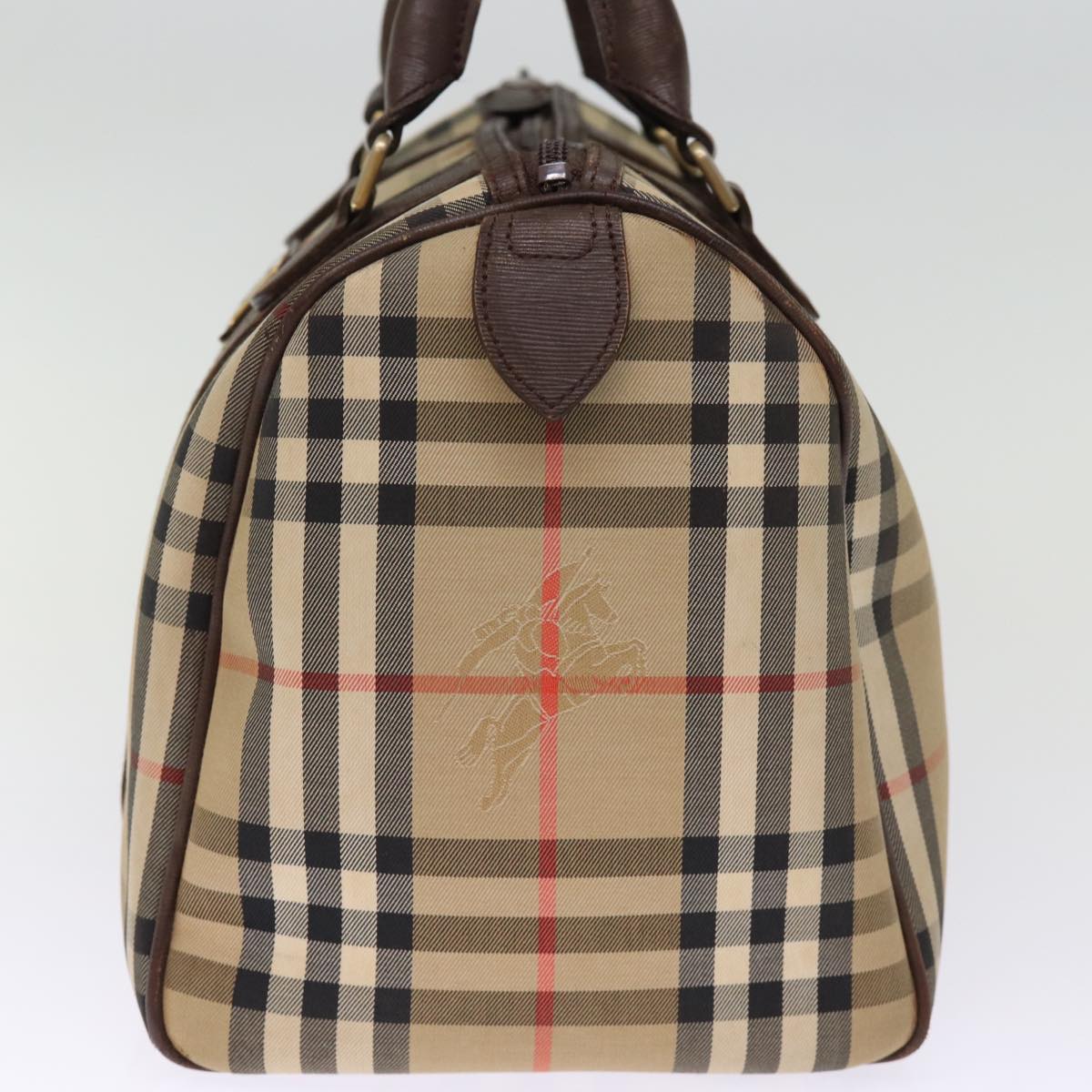 Luxury BurberrySs Nova Check Boston Bag Canvas Beige Auth bs14694