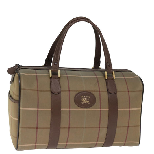 Luxury BurberrySs Nova Check Boston Bag Canvas Khaki Auth bs14854