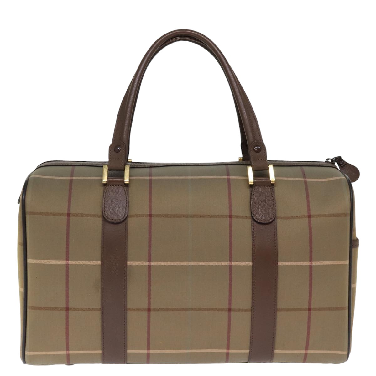Luxury BurberrySs Nova Check Boston Bag Canvas Khaki Auth bs14854