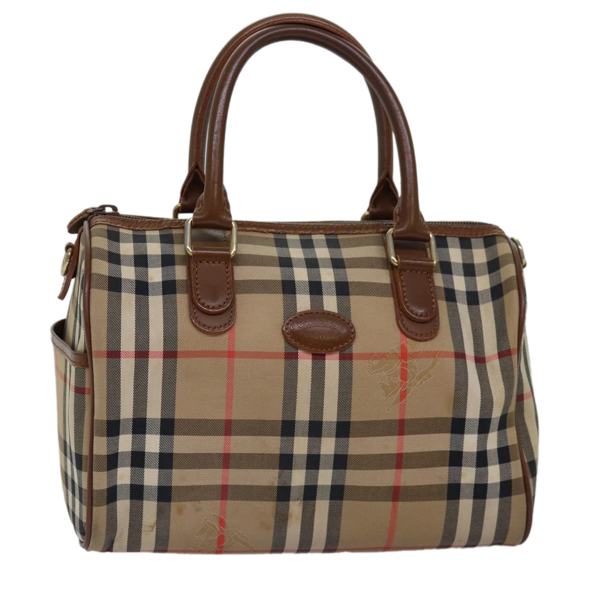 Luxury BurberrySs Nova Check Hand Bag Canvas Beige Auth bs14956