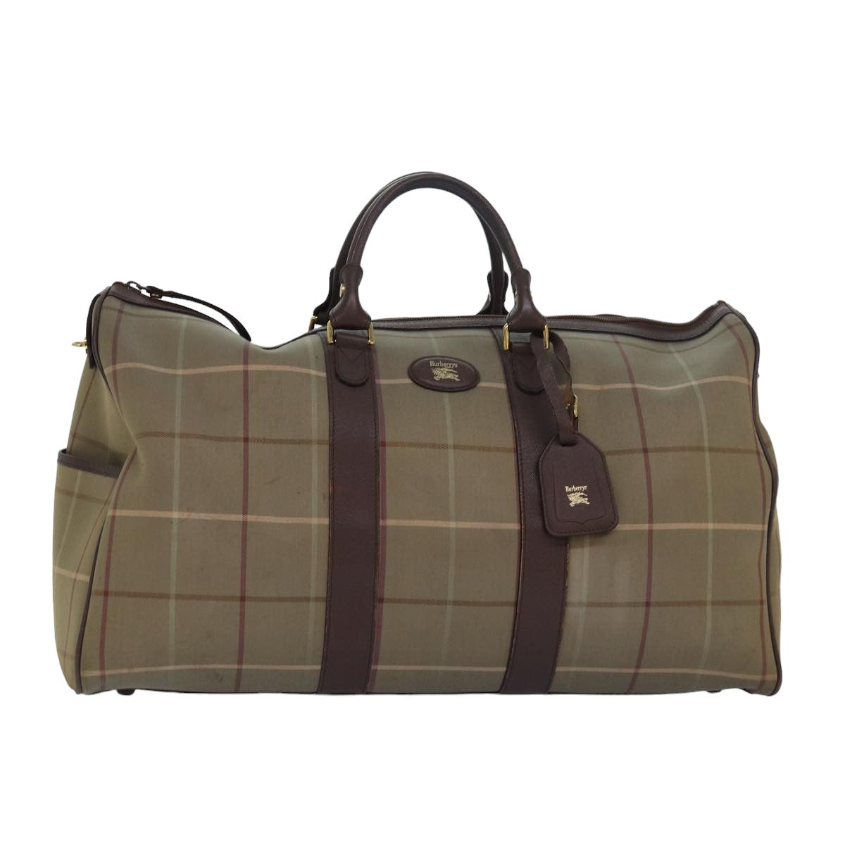 Luxury BurberrySs Nova Check Boston Bag Canvas Beige Auth bs15037