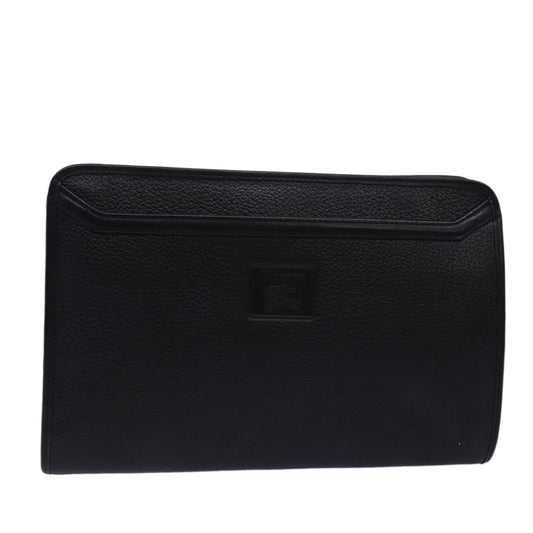 Luxury BurberrySs Clutch Bag Leather Black Auth bs15137