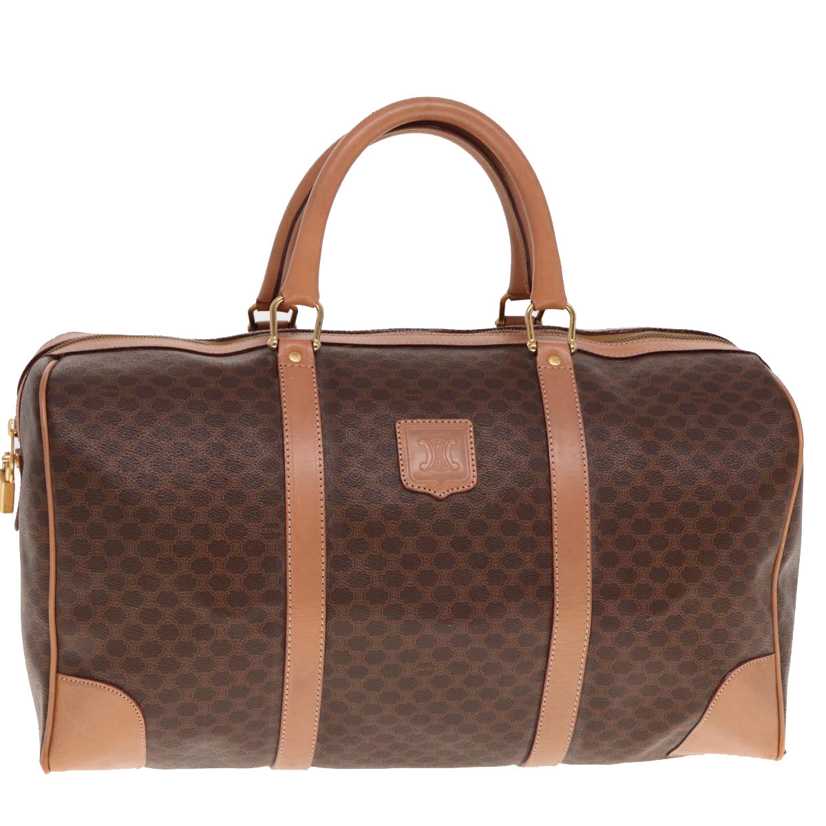 Luxury CELINE Macadam Canvas Boston Bag PVC Leather Brown  15177