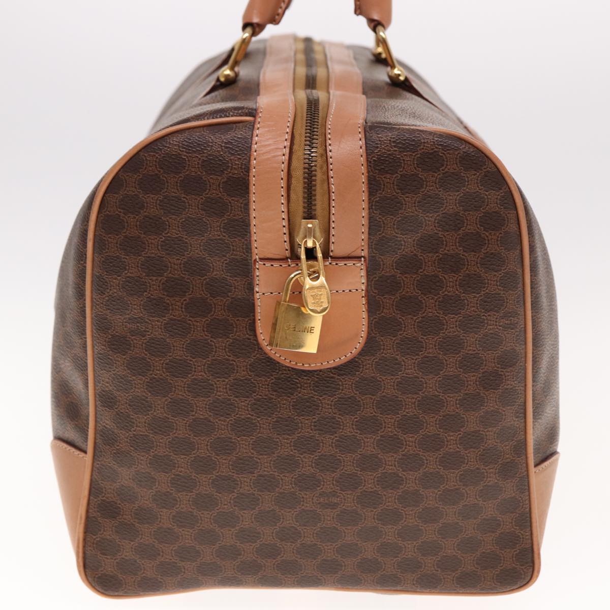 Luxury CELINE Macadam Canvas Boston Bag PVC Leather Brown  15177