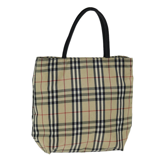 Luxury Burberry Nova Check Hand Bag Nylon Beige Auth bs15243