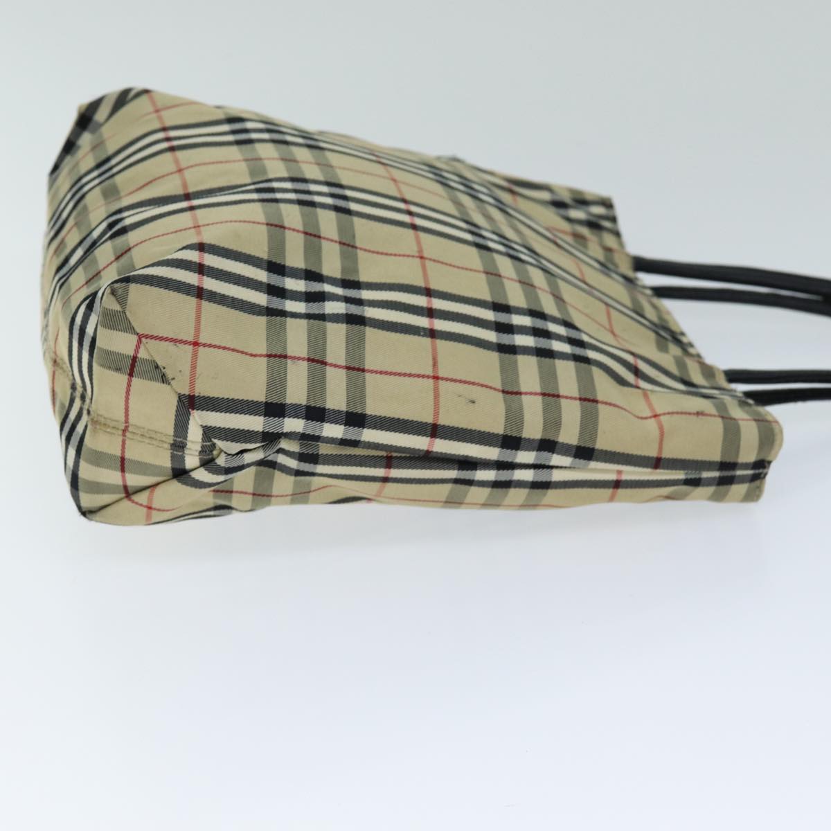 Luxury Burberry Nova Check Hand Bag Nylon Beige Auth bs15243