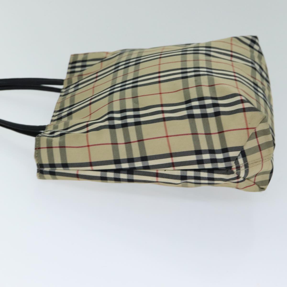 Luxury Burberry Nova Check Hand Bag Nylon Beige Auth bs15243