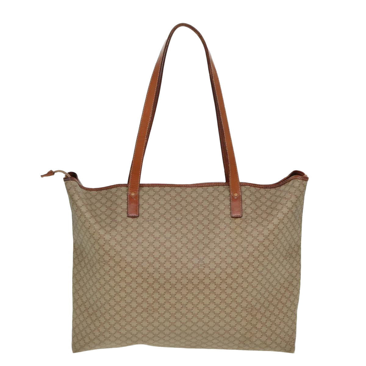 Luxury CELINE Macadam Canvas Tote Bag Leather Beige Brown  15313