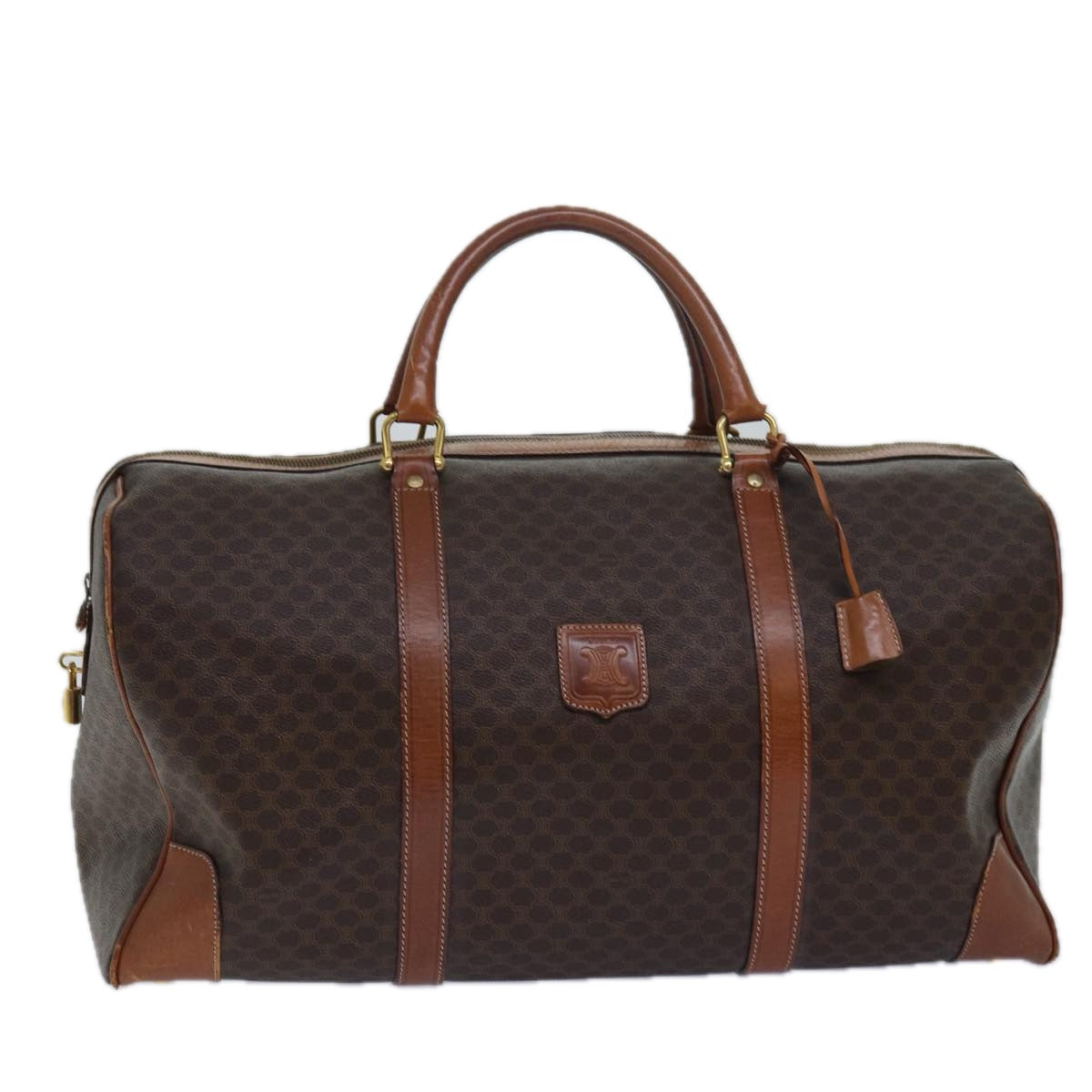 Luxury CELINE Macadam Canvas Boston Bag PVC Leather Brown  15395